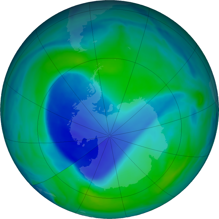 Antarctic ozone map for 23 December 2020